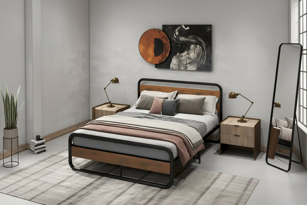 Struttura letto a piattaforma Black Arc con testiera e pediera, piazza e mezza / matrimoniale