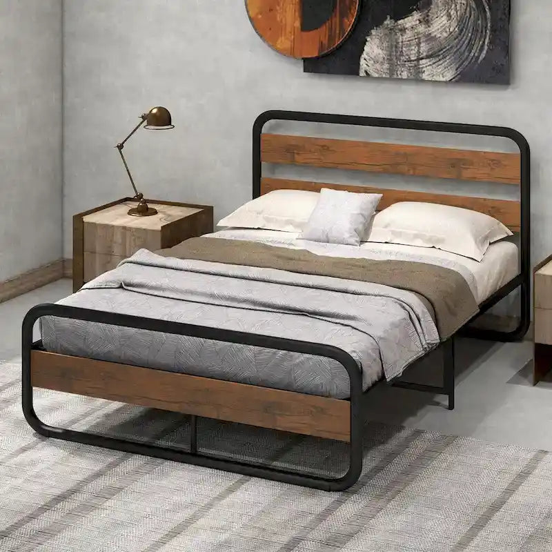 Struttura letto a piattaforma Black Arc con testiera e pediera, piazza e mezza / matrimoniale