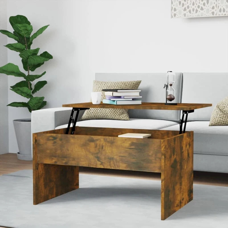 Tavolino da caffè con piano sollevabile, legno ingegnerizzato, uso singolo | Nero / Grigio Sonoma / Bianco lucido / Rovere affumicato / Bianco