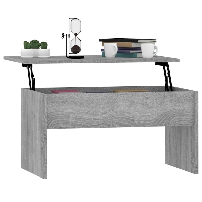 Tavolino da caffè con piano sollevabile, legno ingegnerizzato, uso singolo | Nero / Grigio Sonoma / Bianco lucido / Rovere affumicato / Bianco