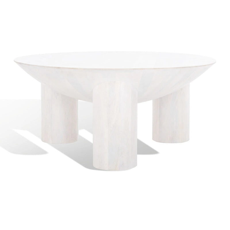 Tavolino da caffè scultoreo rotondo sbiancato / naturale, 3 gambe in legno massello