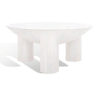 Tavolino da caffè scultoreo rotondo sbiancato / naturale, 3 gambe in legno massello
