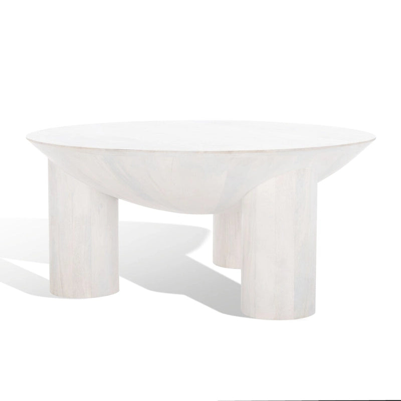Tavolino da caffè scultoreo rotondo sbiancato / naturale, 3 gambe in legno massello