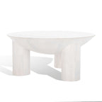 Tavolino da caffè scultoreo rotondo sbiancato / naturale, 3 gambe in legno massello