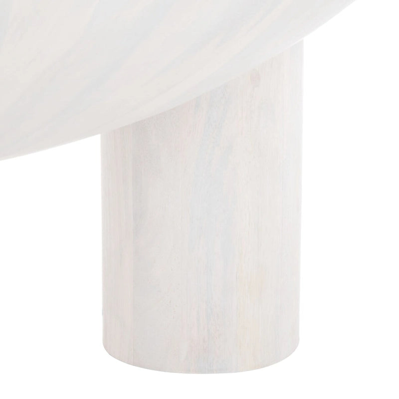 Tavolino da caffè scultoreo rotondo sbiancato / naturale, 3 gambe in legno massello