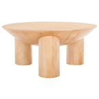Tavolino da caffè scultoreo rotondo sbiancato / naturale, 3 gambe in legno massello