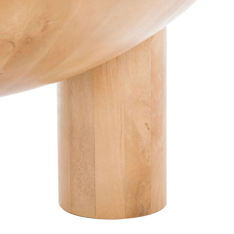 Tavolino da caffè scultoreo rotondo sbiancato / naturale, 3 gambe in legno massello