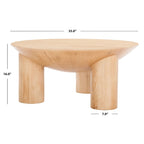 Tavolino da caffè scultoreo rotondo sbiancato / naturale, 3 gambe in legno massello