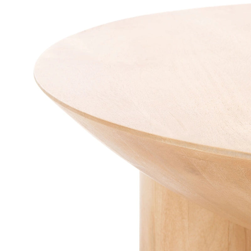 Tavolino da caffè scultoreo rotondo sbiancato / naturale, 3 gambe in legno massello