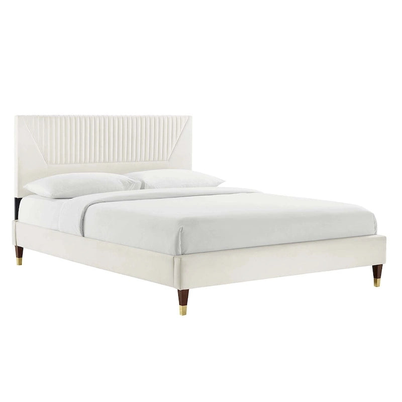 Letto King Size con Struttura a Piattaforma Canale in Velluto ad Alte Prestazioni (Bianco/Blu/Rosa/Antracite) – Per 2