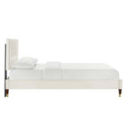 Letto King Size con Struttura a Piattaforma Canale in Velluto ad Alte Prestazioni (Bianco/Blu/Rosa/Antracite) – Per 2