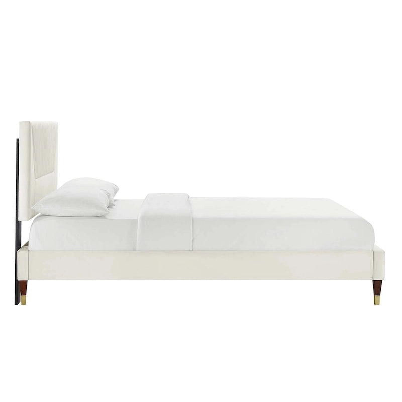Letto King Size con Struttura a Piattaforma Canale in Velluto ad Alte Prestazioni (Bianco/Blu/Rosa/Antracite) – Per 2