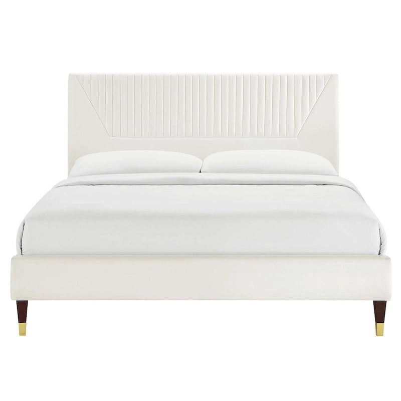 Letto King Size con Struttura a Piattaforma Canale in Velluto ad Alte Prestazioni (Bianco/Blu/Rosa/Antracite) – Per 2