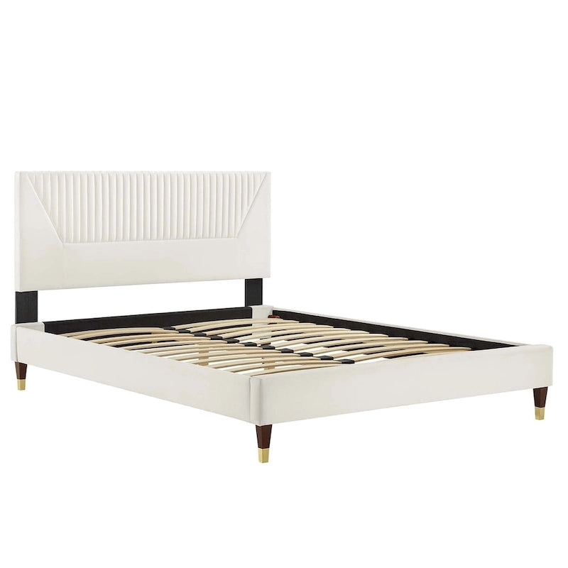 Letto King Size con Struttura a Piattaforma Canale in Velluto ad Alte Prestazioni (Bianco/Blu/Rosa/Antracite) – Per 2