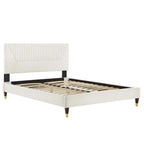 Letto King Size con Struttura a Piattaforma Canale in Velluto ad Alte Prestazioni (Bianco/Blu/Rosa/Antracite) – Per 2