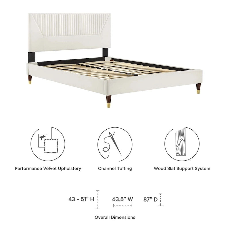 Letto King Size con Struttura a Piattaforma Canale in Velluto ad Alte Prestazioni (Bianco/Blu/Rosa/Antracite) – Per 2