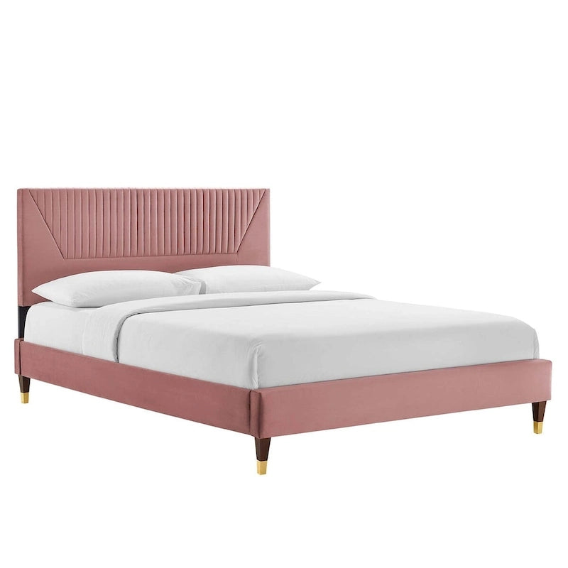 Letto King Size con Struttura a Piattaforma Canale in Velluto ad Alte Prestazioni (Bianco/Blu/Rosa/Antracite) – Per 2