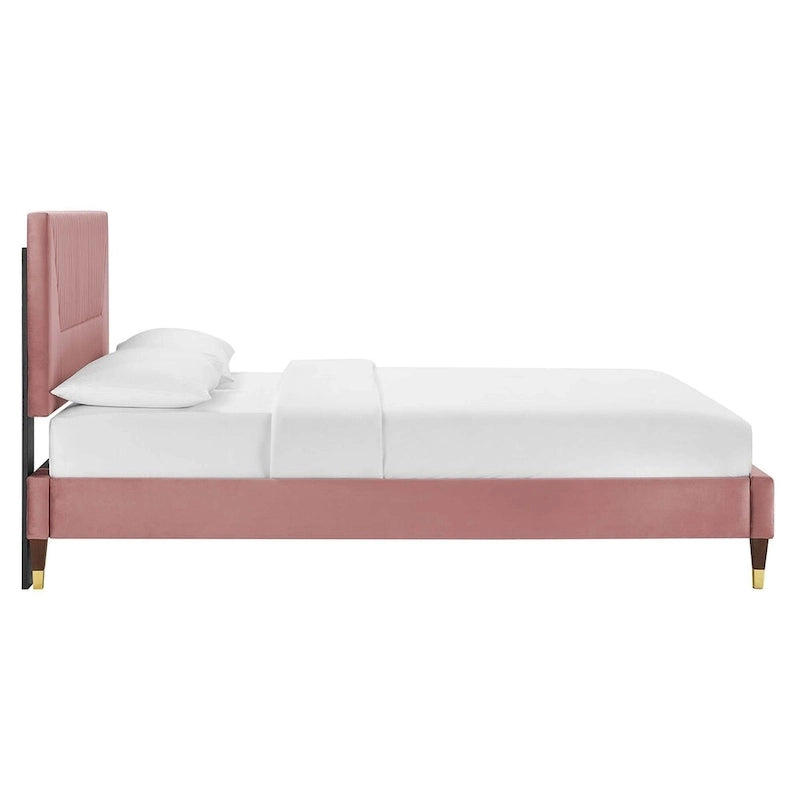 Letto King Size con Struttura a Piattaforma Canale in Velluto ad Alte Prestazioni (Bianco/Blu/Rosa/Antracite) – Per 2