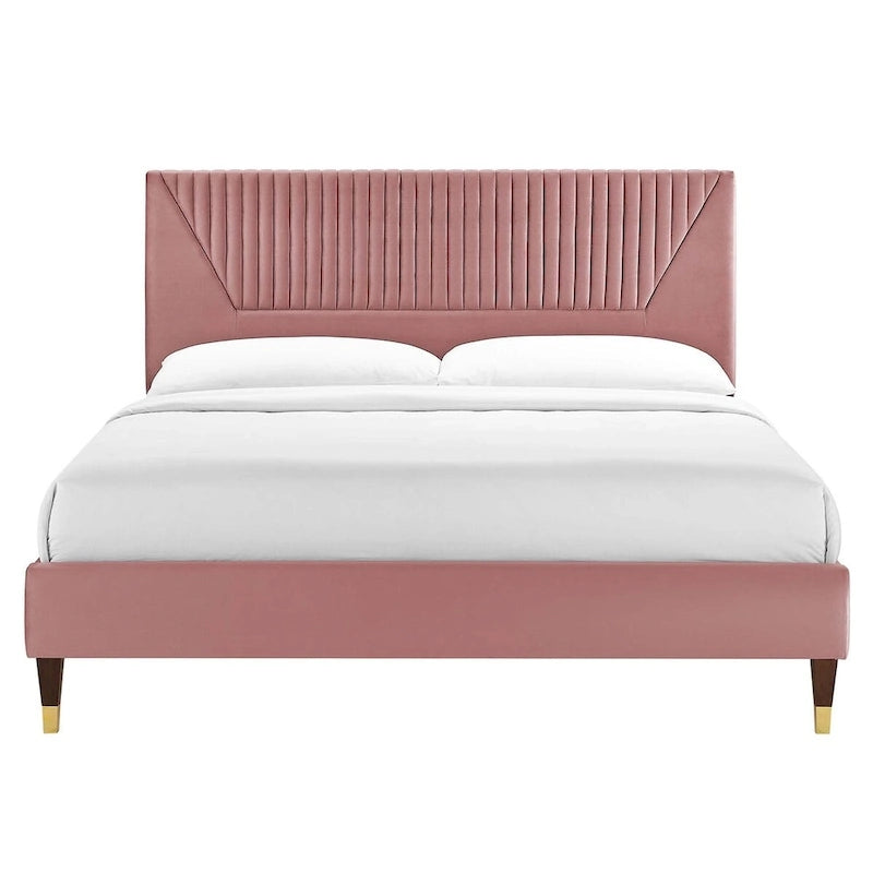 Letto King Size con Struttura a Piattaforma Canale in Velluto ad Alte Prestazioni (Bianco/Blu/Rosa/Antracite) – Per 2