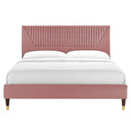 Letto King Size con Struttura a Piattaforma Canale in Velluto ad Alte Prestazioni (Bianco/Blu/Rosa/Antracite) – Per 2