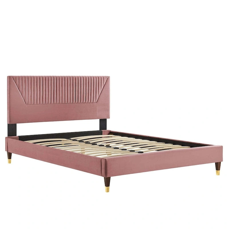 Letto King Size con Struttura a Piattaforma Canale in Velluto ad Alte Prestazioni (Bianco/Blu/Rosa/Antracite) – Per 2