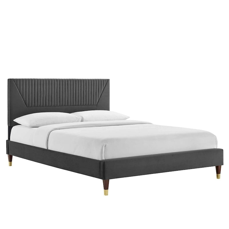 Letto King Size con Struttura a Piattaforma Canale in Velluto ad Alte Prestazioni (Bianco/Blu/Rosa/Antracite) – Per 2