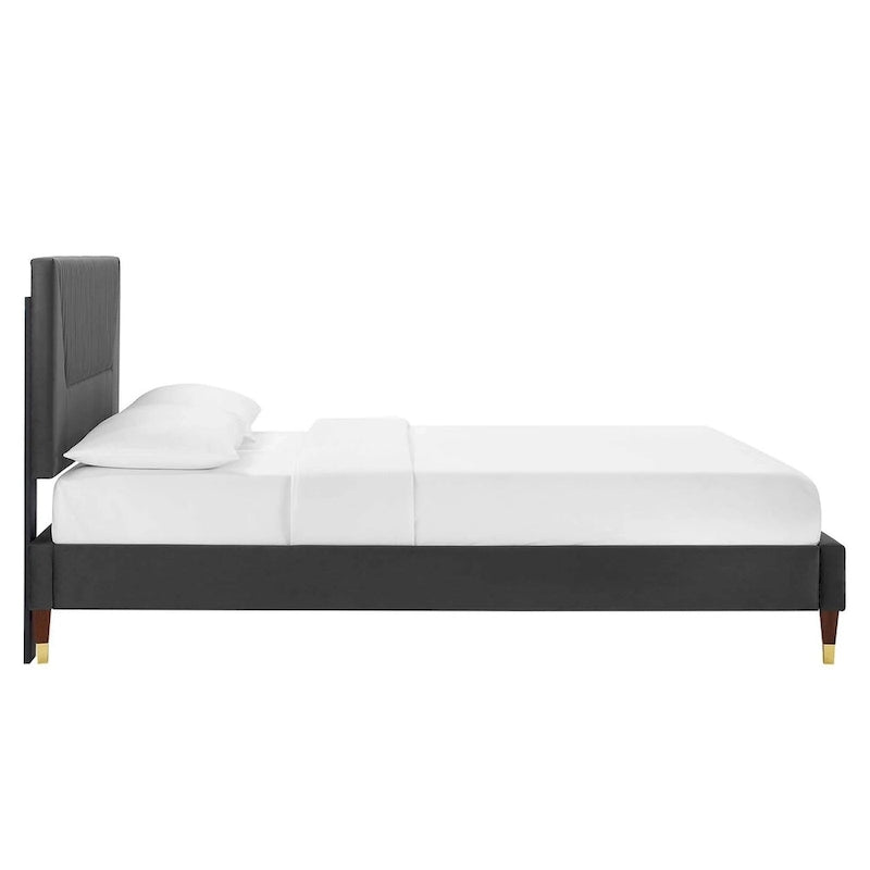 Letto King Size con Struttura a Piattaforma Canale in Velluto ad Alte Prestazioni (Bianco/Blu/Rosa/Antracite) – Per 2