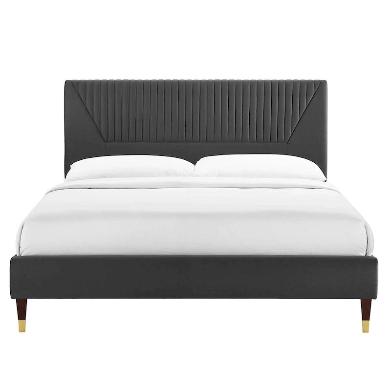 Letto King Size con Struttura a Piattaforma Canale in Velluto ad Alte Prestazioni (Bianco/Blu/Rosa/Antracite) – Per 2