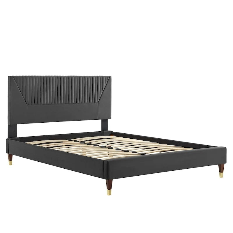 Letto King Size con Struttura a Piattaforma Canale in Velluto ad Alte Prestazioni (Bianco/Blu/Rosa/Antracite) – Per 2