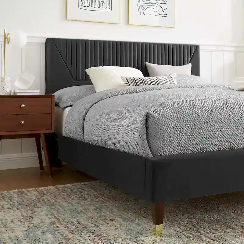 Letto King Size con Struttura a Piattaforma Canale in Velluto ad Alte Prestazioni (Bianco/Blu/Rosa/Antracite) – Per 2