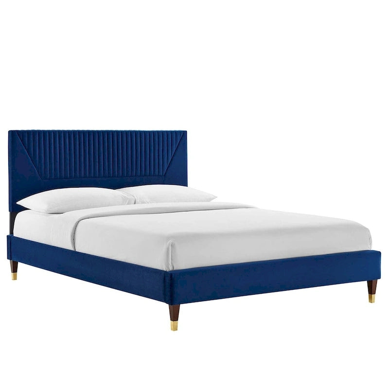 Letto King Size con Struttura a Piattaforma Canale in Velluto ad Alte Prestazioni (Bianco/Blu/Rosa/Antracite) – Per 2