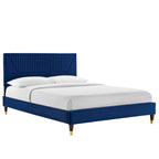 Letto King Size con Struttura a Piattaforma Canale in Velluto ad Alte Prestazioni (Bianco/Blu/Rosa/Antracite) – Per 2