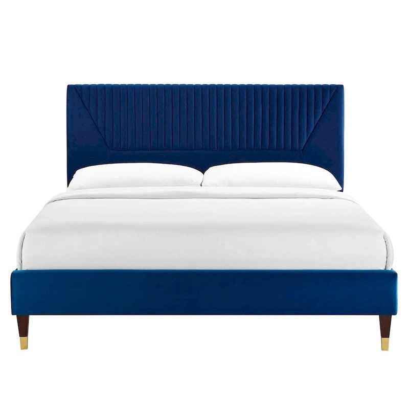 Letto King Size con Struttura a Piattaforma Canale in Velluto ad Alte Prestazioni (Bianco/Blu/Rosa/Antracite) – Per 2