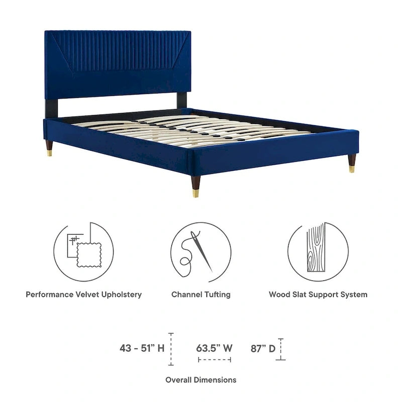 Letto King Size con Struttura a Piattaforma Canale in Velluto ad Alte Prestazioni (Bianco/Blu/Rosa/Antracite) – Per 2