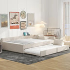 Letto a piattaforma imbottito beige con USB e letto estraibile singolo, matrimoniale, 2 persone