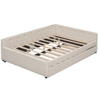 Letto a piattaforma imbottito beige con USB e letto estraibile singolo, matrimoniale, 2 persone