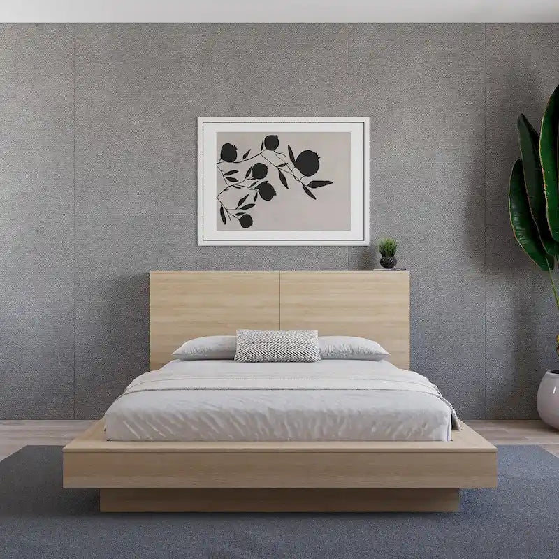 Testiera contenitore, rovere biondo naturale/rovere marrone, stile moderno, Queen/King