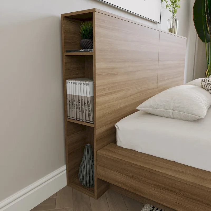Testiera contenitore, rovere biondo naturale/rovere marrone, stile moderno, Queen/King