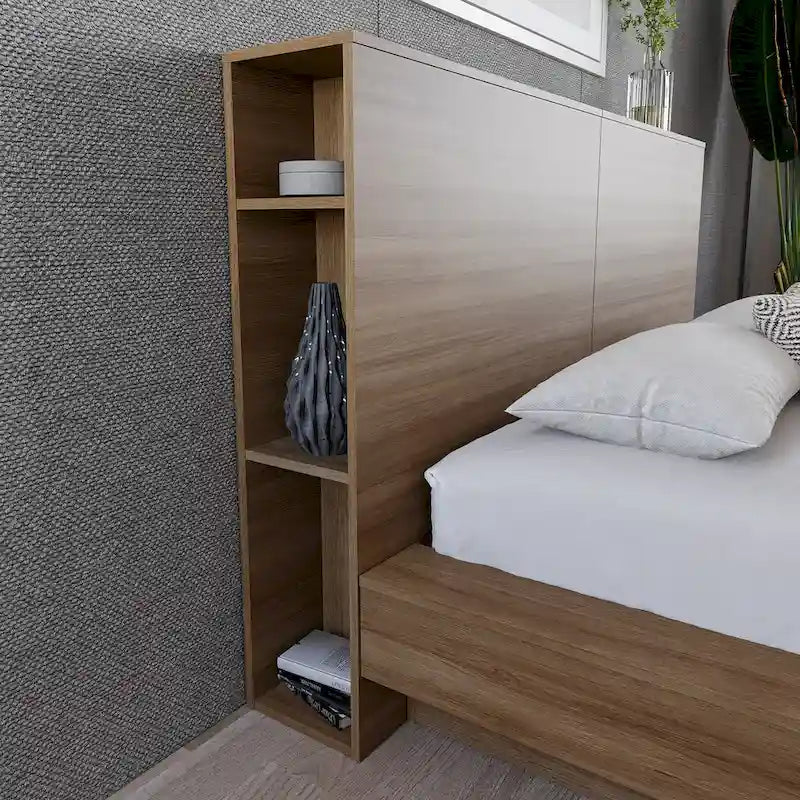 Testiera contenitore, rovere biondo naturale/rovere marrone, stile moderno, Queen/King