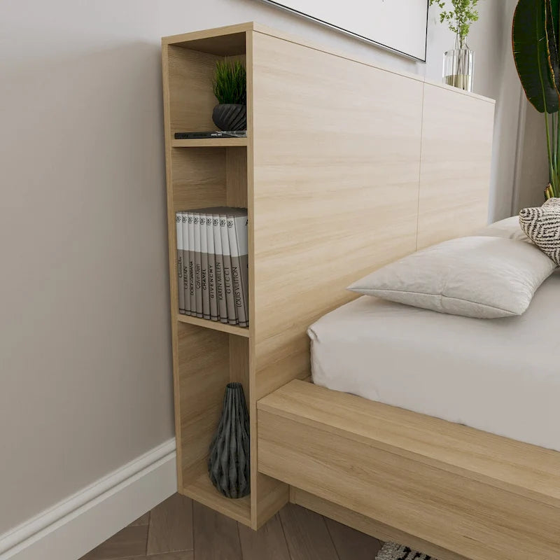 Testiera contenitore, rovere biondo naturale/rovere marrone, stile moderno, Queen/King