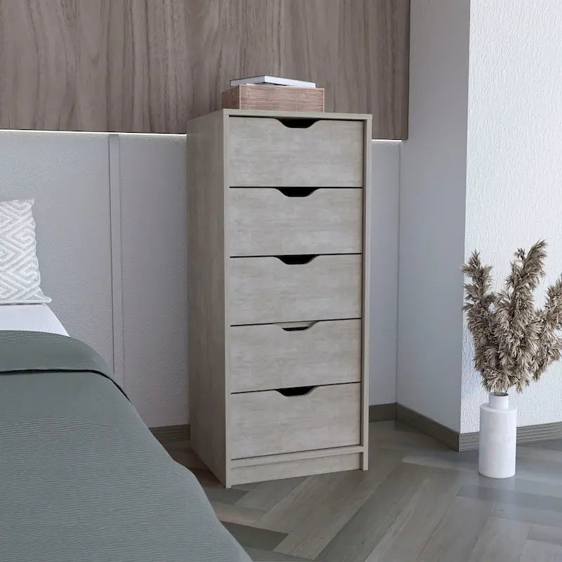 Cassettiera alta a 5 cassetti, grigio cemento/rovere fumé, per utente singolo