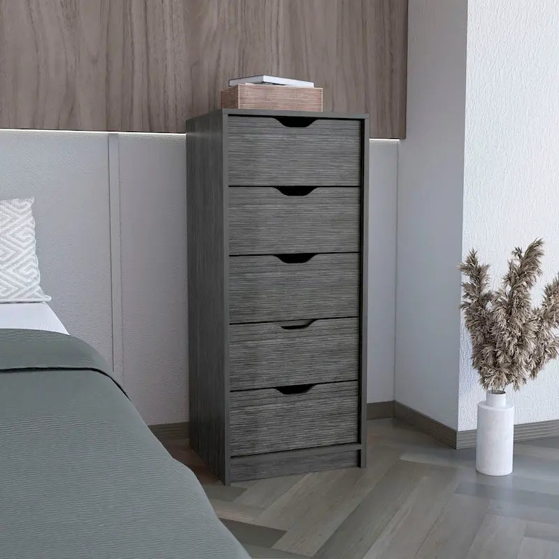 Cassettiera alta a 5 cassetti, grigio cemento/rovere fumé, per utente singolo