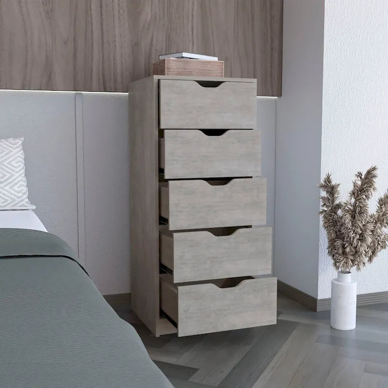 Cassettiera alta a 5 cassetti, grigio cemento/rovere fumé, per utente singolo