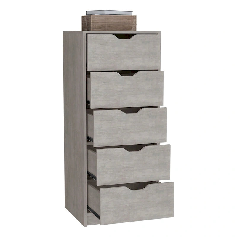 Cassettiera alta a 5 cassetti, grigio cemento/rovere fumé, per utente singolo