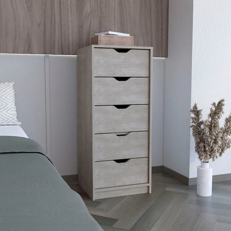 Cassettiera alta a 5 cassetti, grigio cemento/rovere fumé, per utente singolo