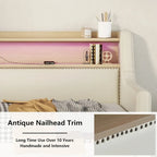 Letto Divano a Una Piazza Imbottito in Similpelle Bianca / Beige / Grigia – Cassetto Contenitore, Stazione di Ricarica e Luci a LED