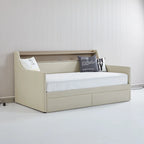 Letto Divano a Una Piazza Imbottito in Similpelle Bianca / Beige / Grigia – Cassetto Contenitore, Stazione di Ricarica e Luci a LED