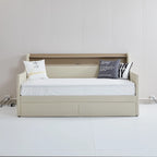 Letto Divano a Una Piazza Imbottito in Similpelle Bianca / Beige / Grigia – Cassetto Contenitore, Stazione di Ricarica e Luci a LED