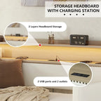 Letto Divano a Una Piazza Imbottito in Similpelle Bianca / Beige / Grigia – Cassetto Contenitore, Stazione di Ricarica e Luci a LED