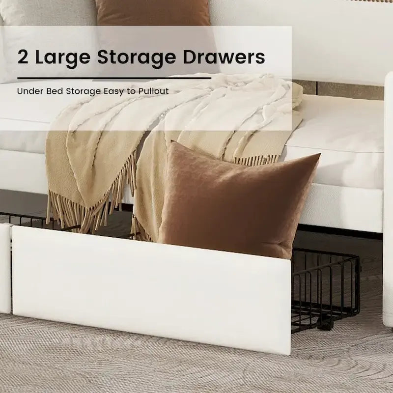 Letto Divano a Una Piazza Imbottito in Similpelle Bianca / Beige / Grigia – Cassetto Contenitore, Stazione di Ricarica e Luci a LED